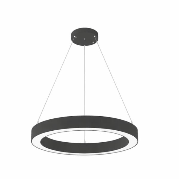 24 inch Integrated LED Black Circular Ring Pendant Light Fixture, Architectural Round Pendant with Wattage and CCT Selectable features.